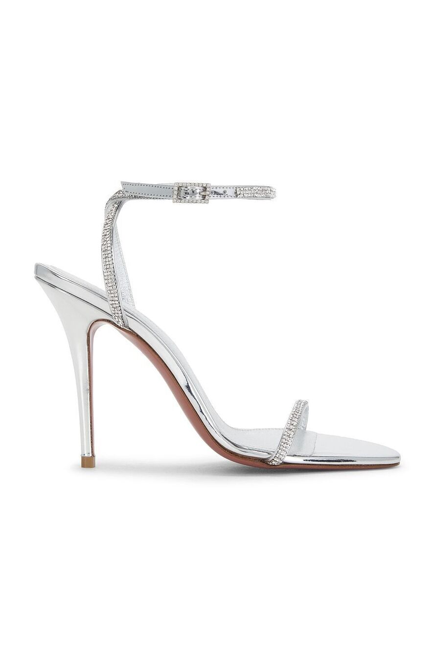New AMINA MUADDI Diamante 105 Heel in Mirror Silver & White Crystals high straps